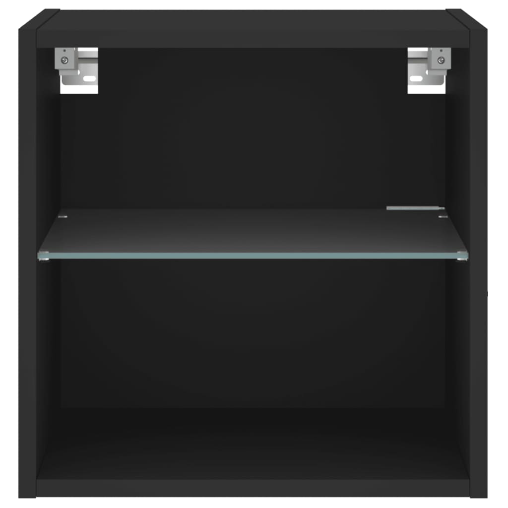 Bedside Cabinet with LED Lights Wall-mounted Black