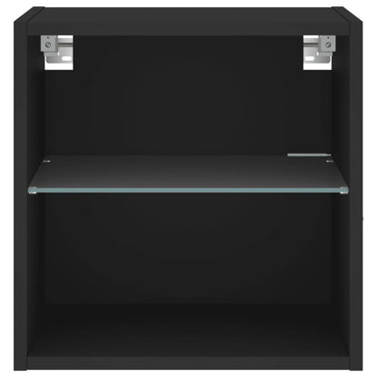 Bedside Cabinet with LED Lights Wall-mounted Black