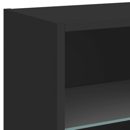 Bedside Cabinet with LED Lights Wall-mounted Black