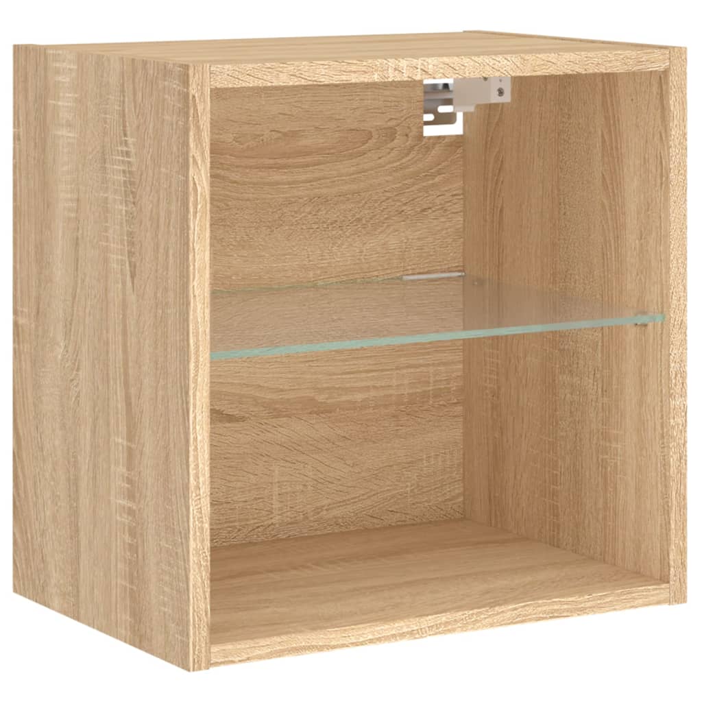 Bedside Cabinet with LED Lights Wall-mounted Sonoma Oak