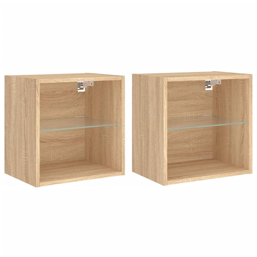 Bedside Cabinets with LED Lights Wall-mounted 2 pcs Sonoma Oak