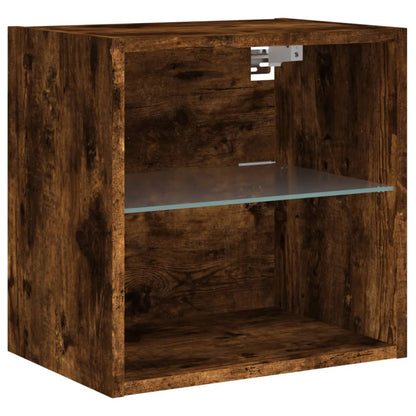 Bedside Cabinet with LED Lights Wall-mounted Smoked Oak