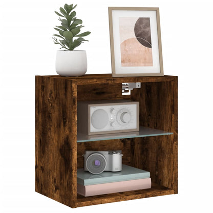 Bedside Cabinets with LED Lights Wall-mounted 2 pcs Smoked Oak