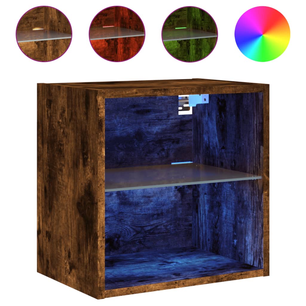 Bedside Cabinets with LED Lights Wall-mounted 2 pcs Smoked Oak