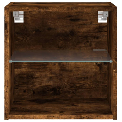 Bedside Cabinets with LED Lights Wall-mounted 2 pcs Smoked Oak