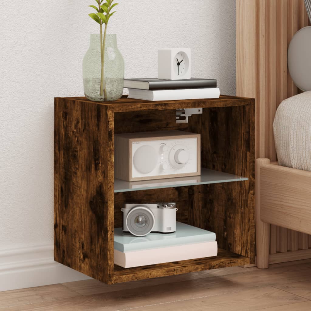 Bedside Cabinets with LED Lights Wall-mounted 2 pcs Smoked Oak