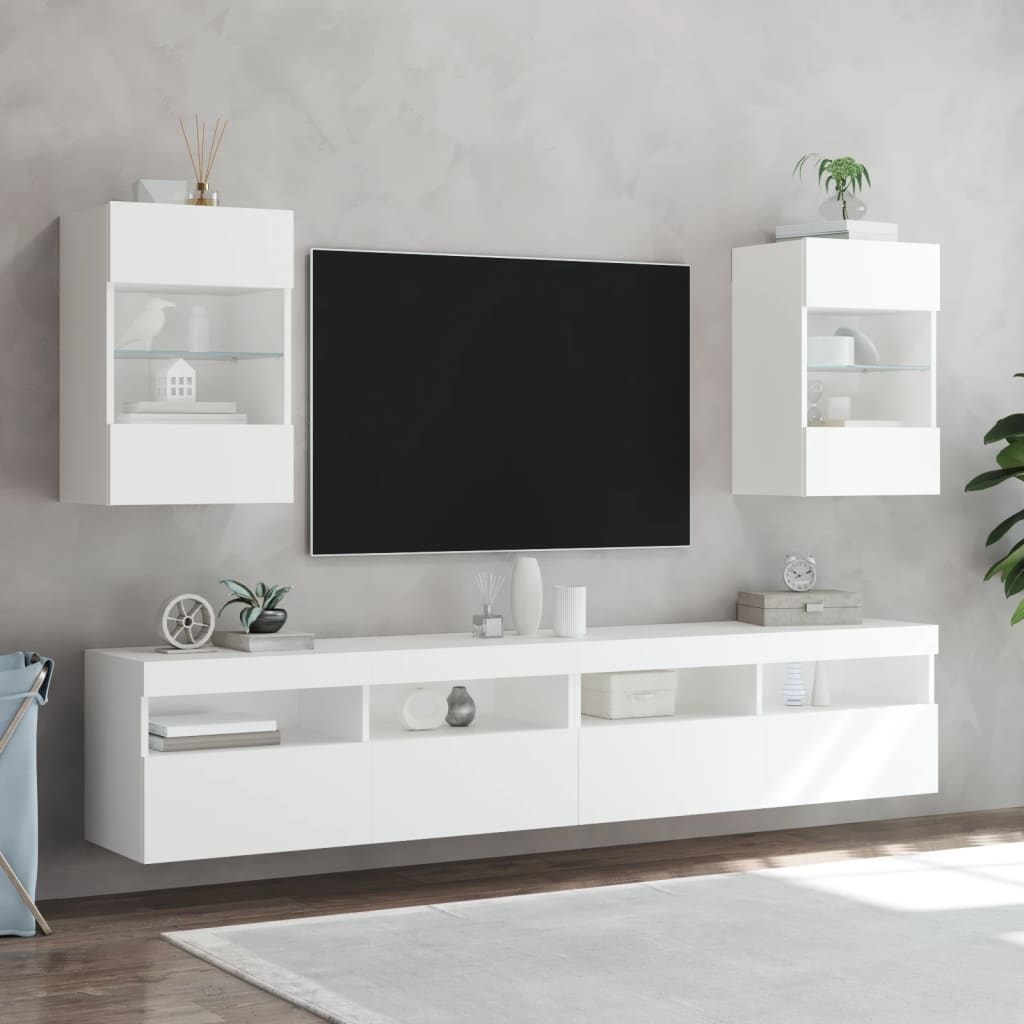 TV Wall Cabinet with LED Lights White 40x30x60.5 cm