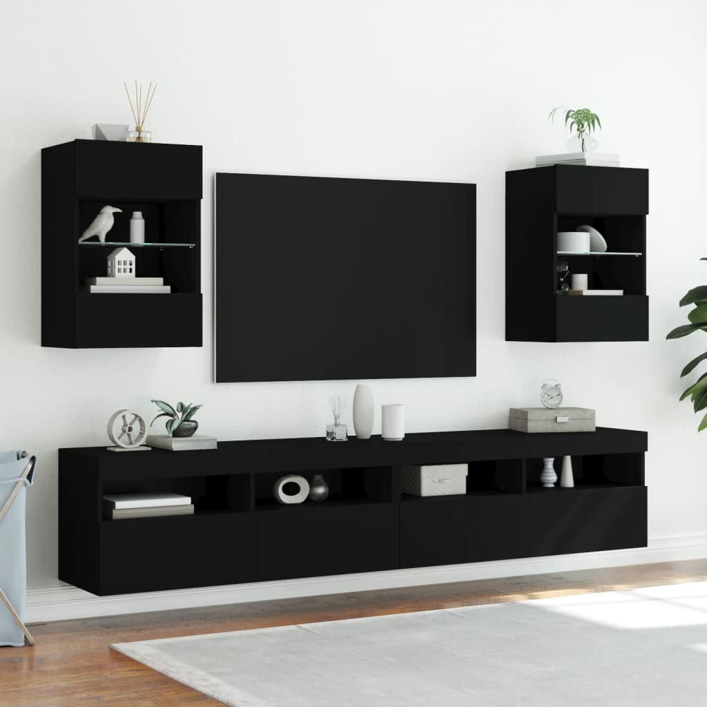 TV Wall Cabinet with LED Lights Black 40x30x60.5 cm