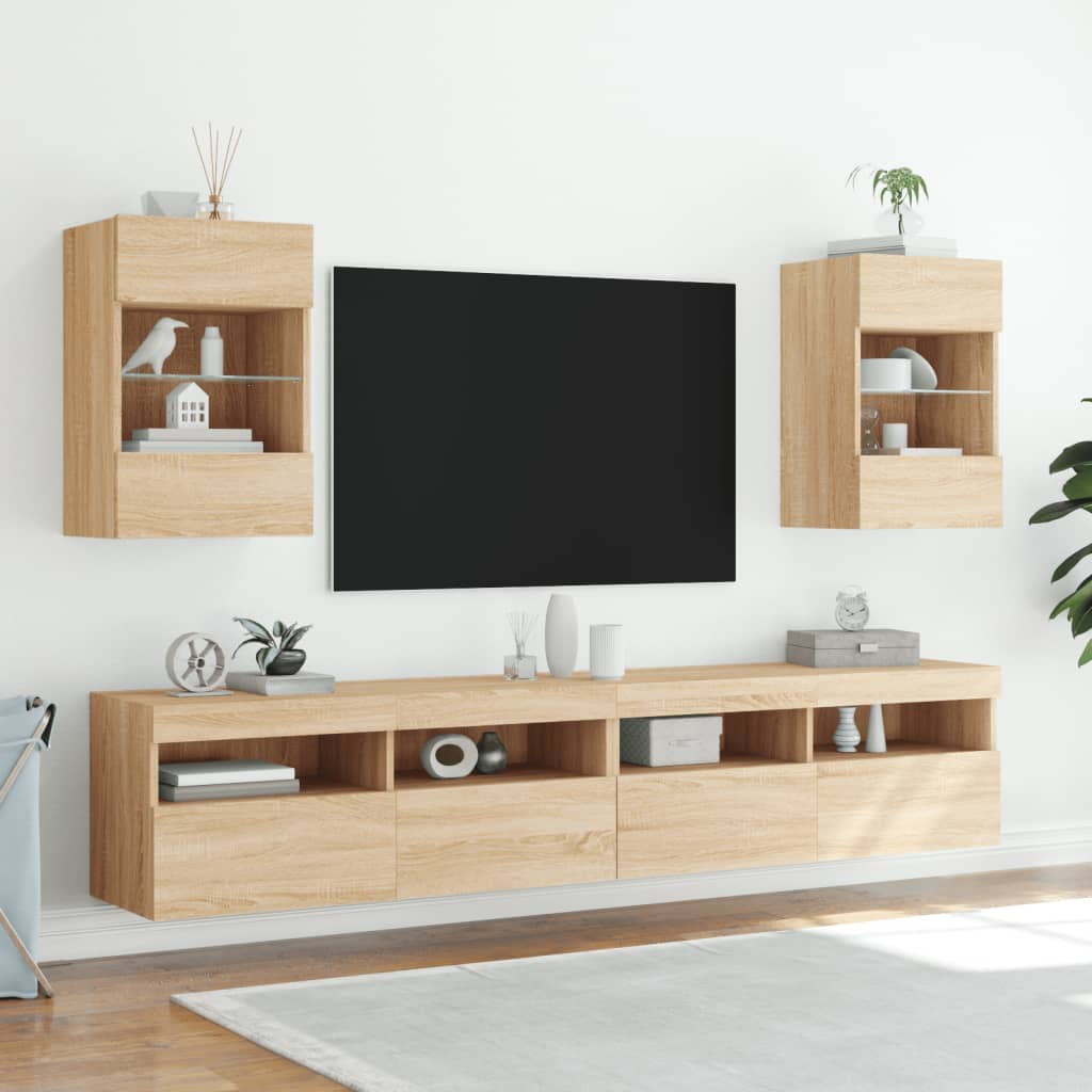 TV Wall Cabinet with LED Lights Sonoma Oak 40x30x60.5 cm