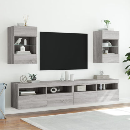 TV Wall Cabinet with LED Lights Grey Sonoma 40x30x60.5 cm