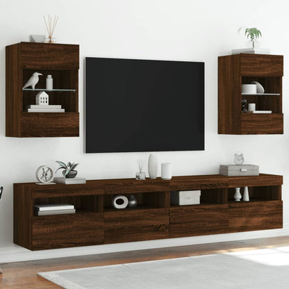 TV Wall Cabinet with LED Lights Brown Oak 40x30x60.5 cm