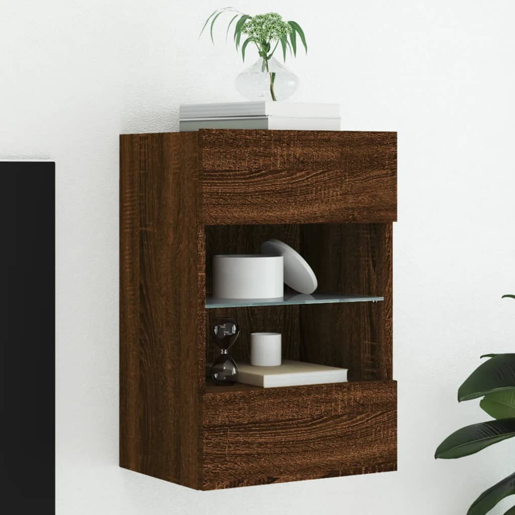 TV Wall Cabinet with LED Lights Brown Oak 40x30x60.5 cm