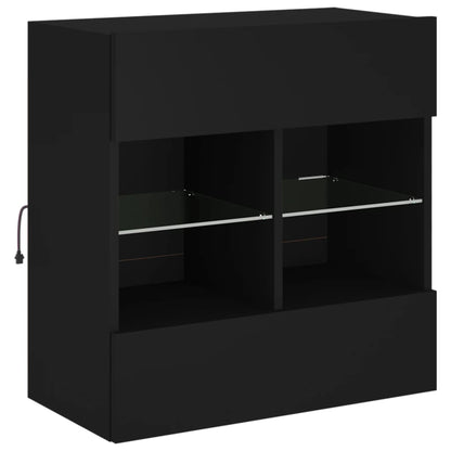 TV Wall Cabinet with LED Lights Black 58.5x30x60.5 cm