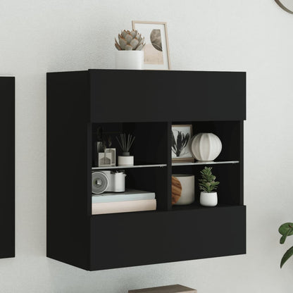 TV Wall Cabinet with LED Lights Black 58.5x30x60.5 cm