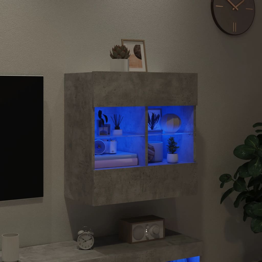 TV Wall Cabinet with LED Lights Concrete Grey 58.5x30x60.5 cm