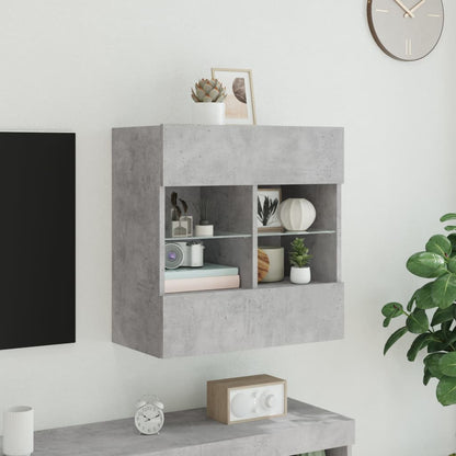 TV Wall Cabinet with LED Lights Concrete Grey 58.5x30x60.5 cm