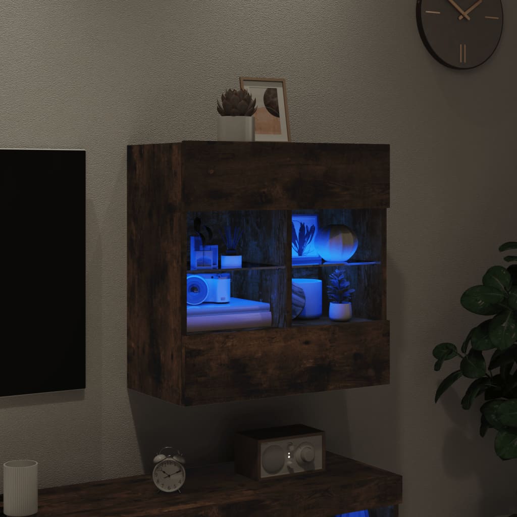 TV Wall Cabinet with LED Lights Smoked Oak 58.5x30x60.5 cm