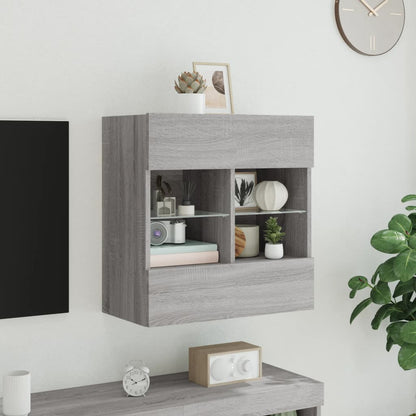 TV Wall Cabinet with LED Lights Grey Sonoma 58.5x30x60.5 cm