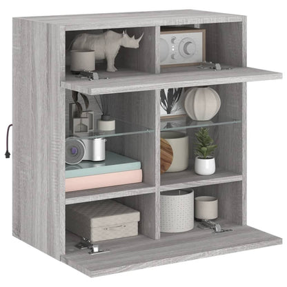 TV Wall Cabinet with LED Lights Grey Sonoma 58.5x30x60.5 cm