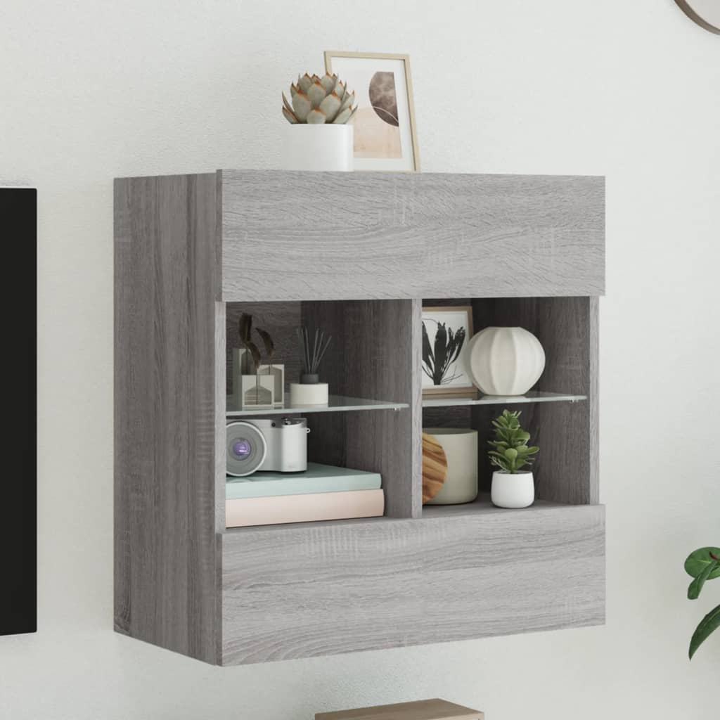 TV Wall Cabinet with LED Lights Grey Sonoma 58.5x30x60.5 cm