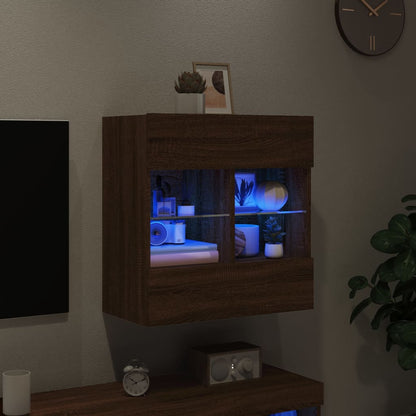 TV Wall Cabinet with LED Lights Brown Oak 58.5x30x60.5 cm