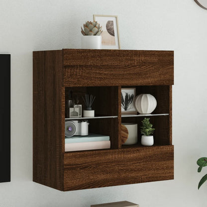 TV Wall Cabinet with LED Lights Brown Oak 58.5x30x60.5 cm