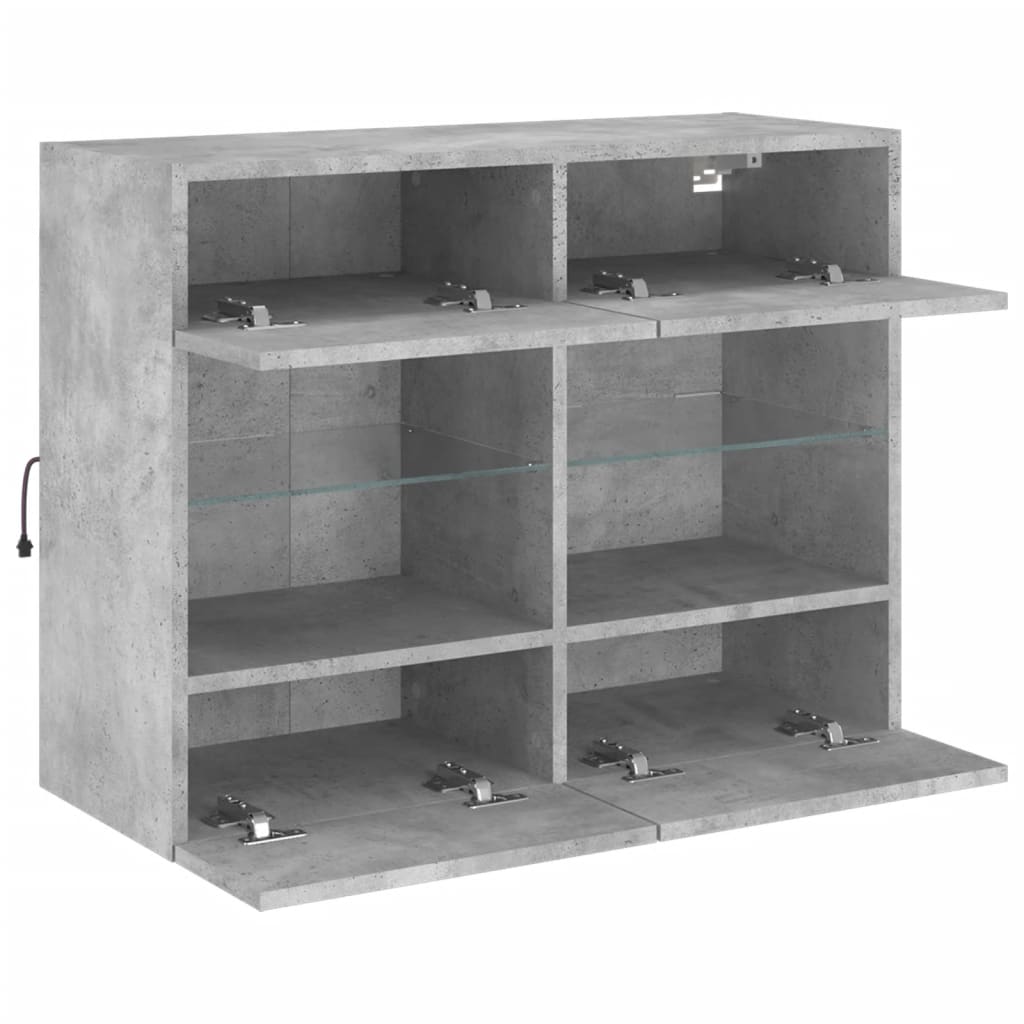 TV Wall Cabinet with LED Lights Concrete Grey 78.5x30x60.5 cm