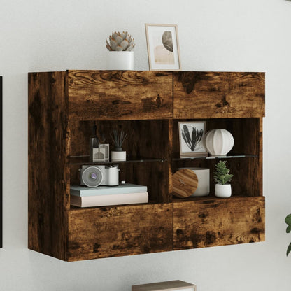 TV Wall Cabinet with LED Lights Smoked Oak 78.5x30x60.5 cm