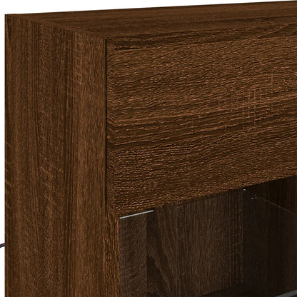 TV Wall Cabinet with LED Lights Brown Oak 78.5x30x60.5 cm