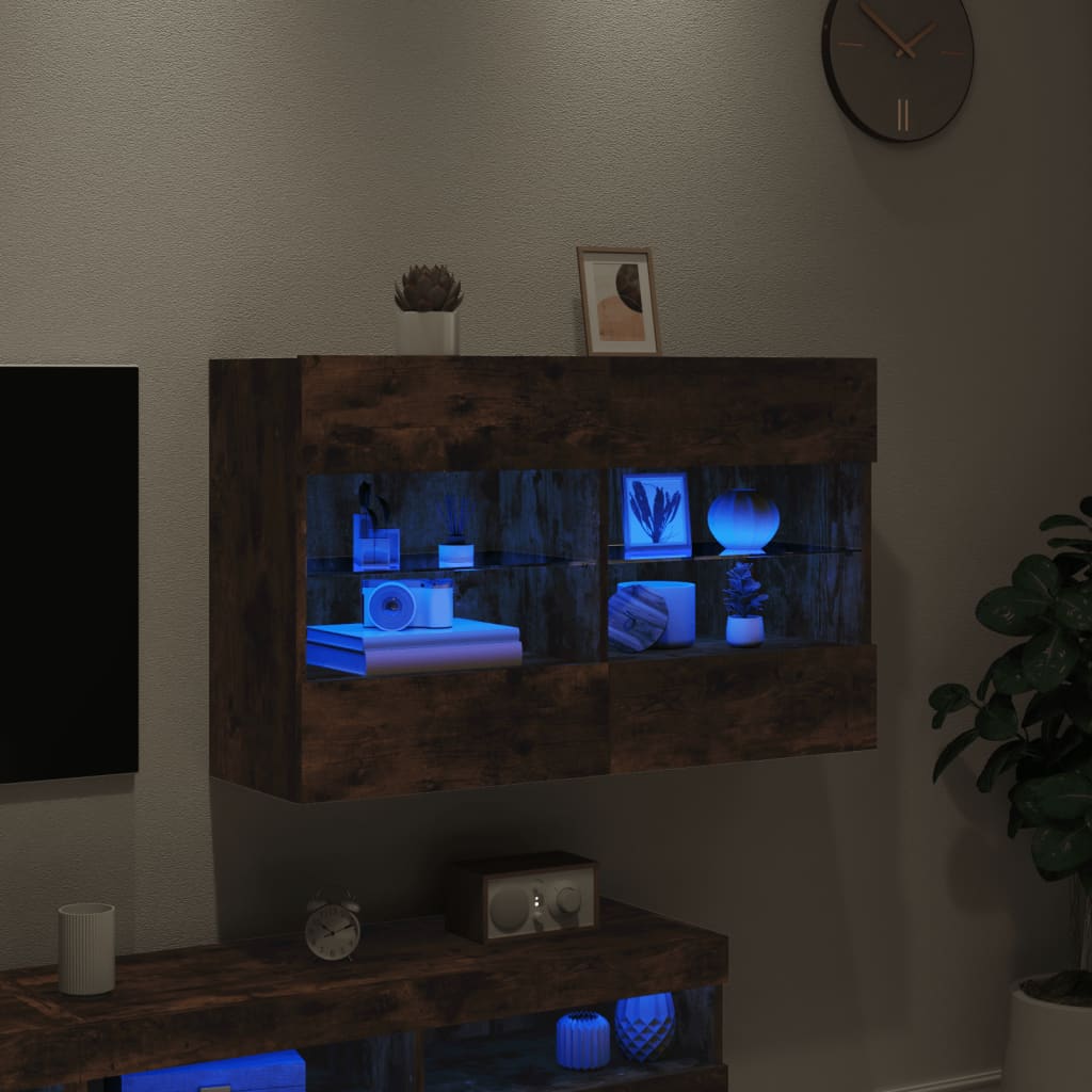 TV Wall Cabinet with LED Lights Smoked Oak 98.5x30x60.5 cm