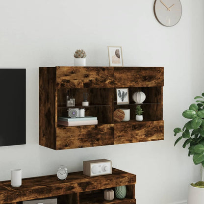 TV Wall Cabinet with LED Lights Smoked Oak 98.5x30x60.5 cm