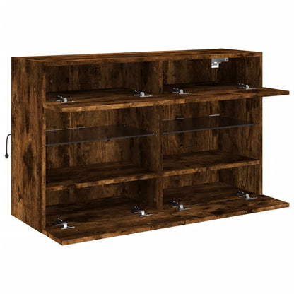 TV Wall Cabinet with LED Lights Smoked Oak 98.5x30x60.5 cm