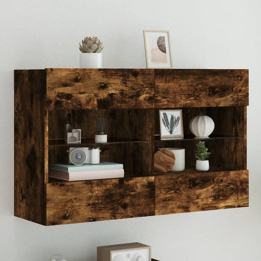 TV Wall Cabinet with LED Lights Smoked Oak 98.5x30x60.5 cm