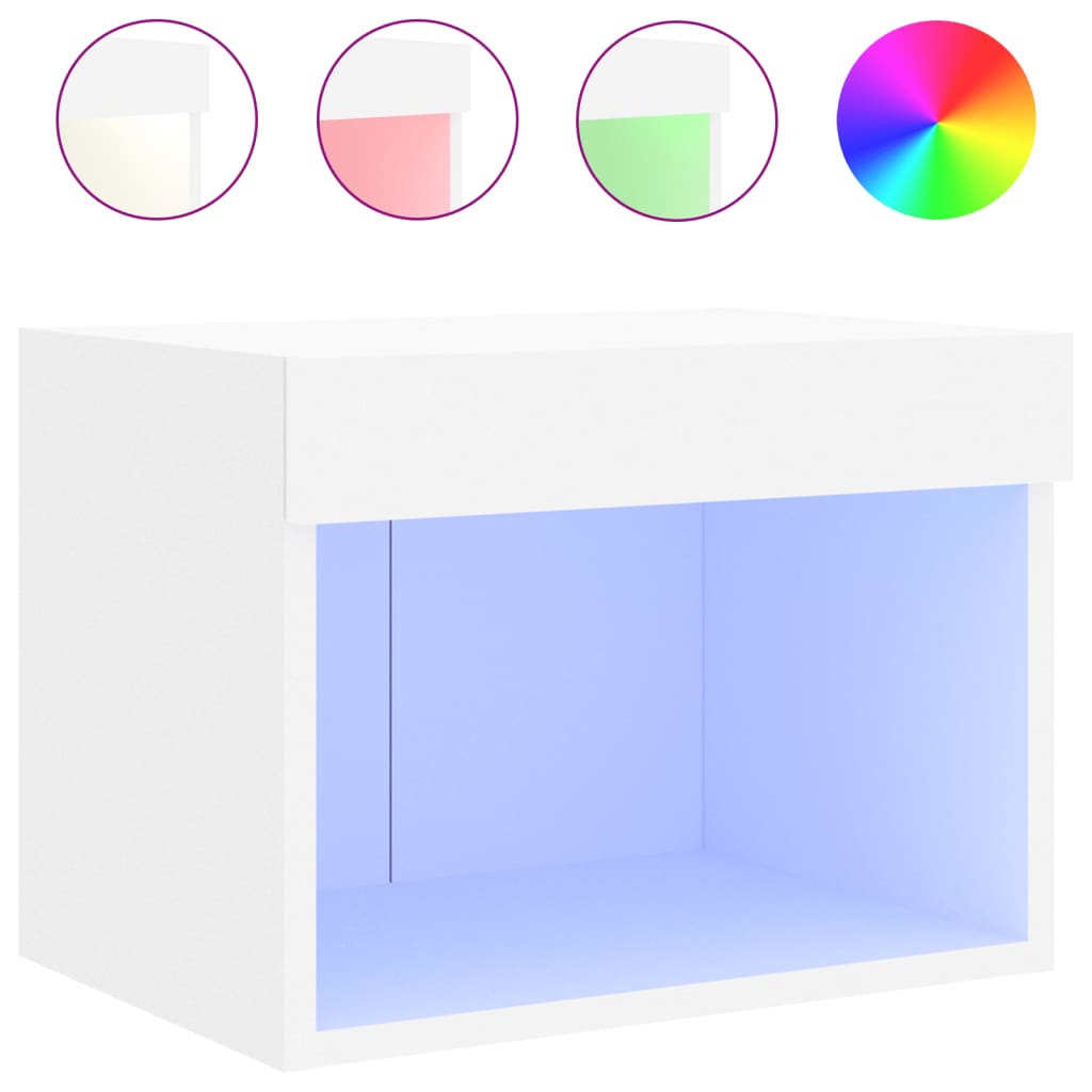 Bedside Cabinet with LED Lights Wall-mounted White