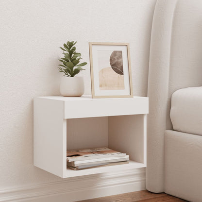 Bedside Cabinet with LED Lights Wall-mounted White