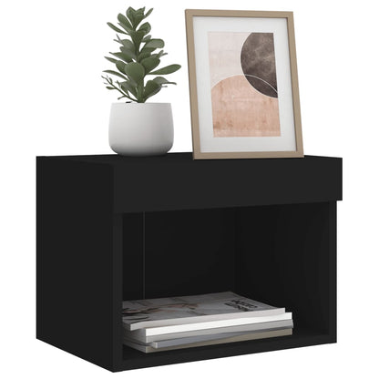 Bedside Cabinet with LED Lights Wall-mounted Black