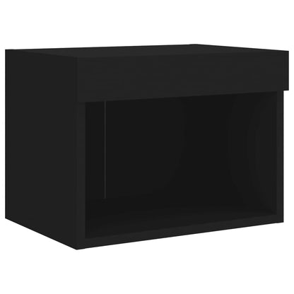 Bedside Cabinet with LED Lights Wall-mounted Black