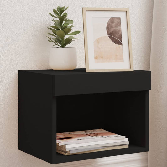 Bedside Cabinet with LED Lights Wall-mounted Black