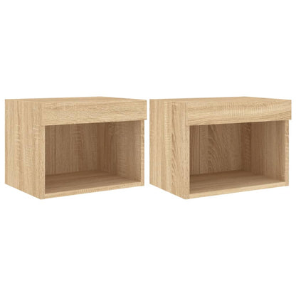 Bedside Cabinets with LED Lights Wall-mounted 2 pcs Sonoma Oak