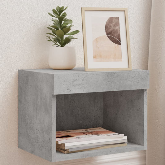 Bedside Cabinet with LED Lights Wall-mounted Concrete Grey