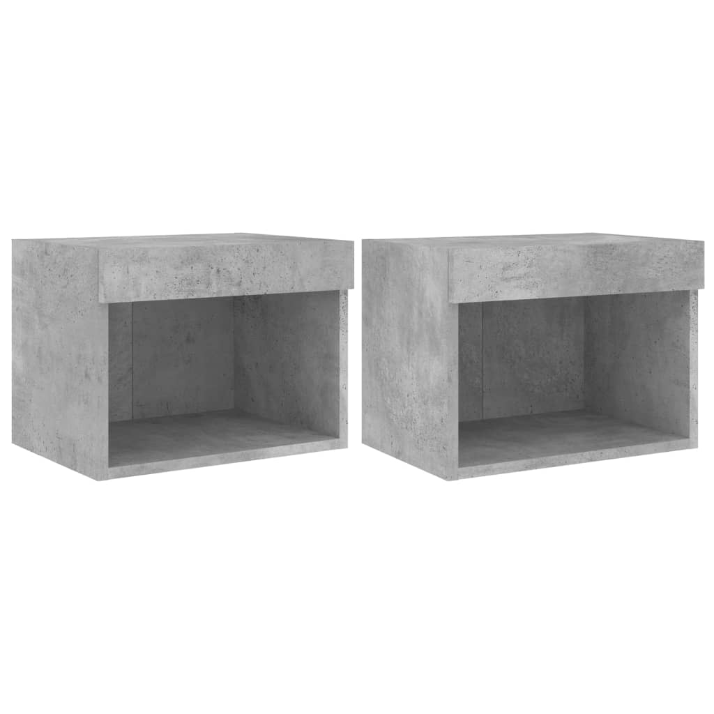 Bedside Cabinets with LED Lights Wall-mounted 2 pcs Concrete Grey