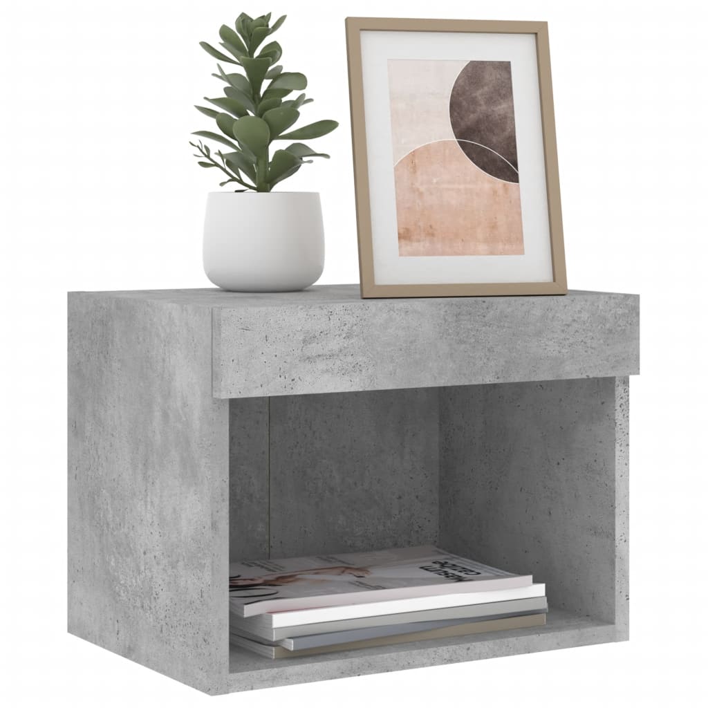 Bedside Cabinets with LED Lights Wall-mounted 2 pcs Concrete Grey