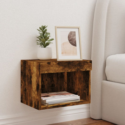 Bedside Cabinet with LED Lights Wall-mounted Smoked Oak