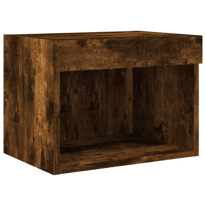 Bedside Cabinet with LED Lights Wall-mounted Smoked Oak