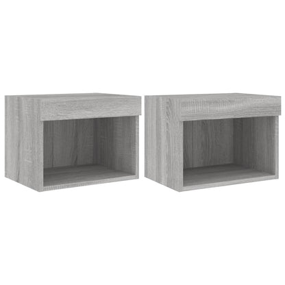 Bedside Cabinets with LED Lights Wall-mounted 2 pcs Grey Sonoma