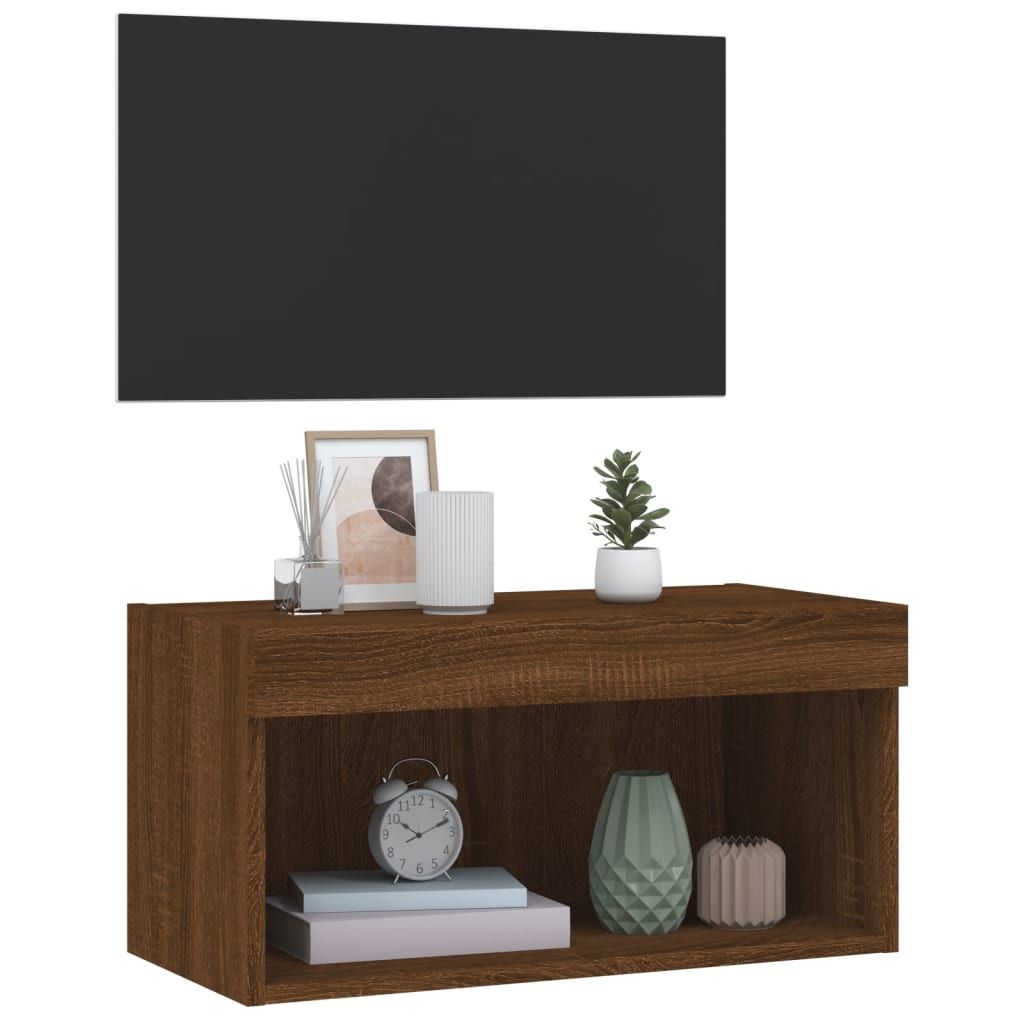 TV Cabinet with LED Lights Brown Oak 60x30x30 cm