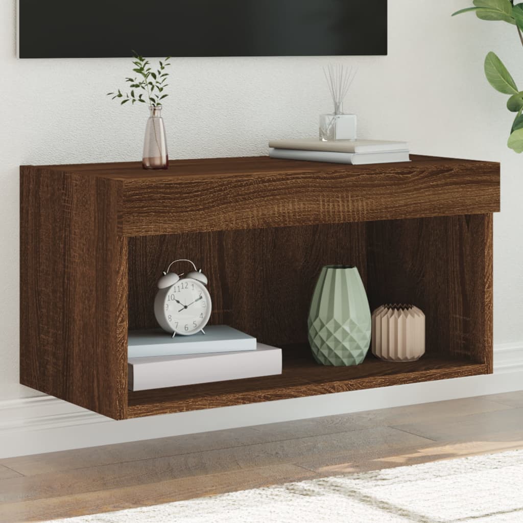 TV Cabinet with LED Lights Brown Oak 60x30x30 cm