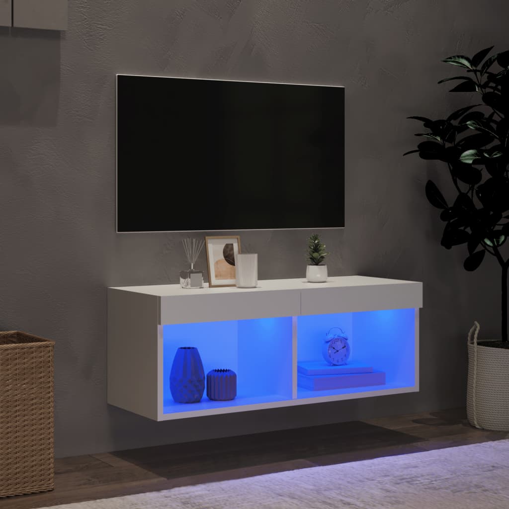 TV Cabinet with LED Lights White 80x30x30 cm