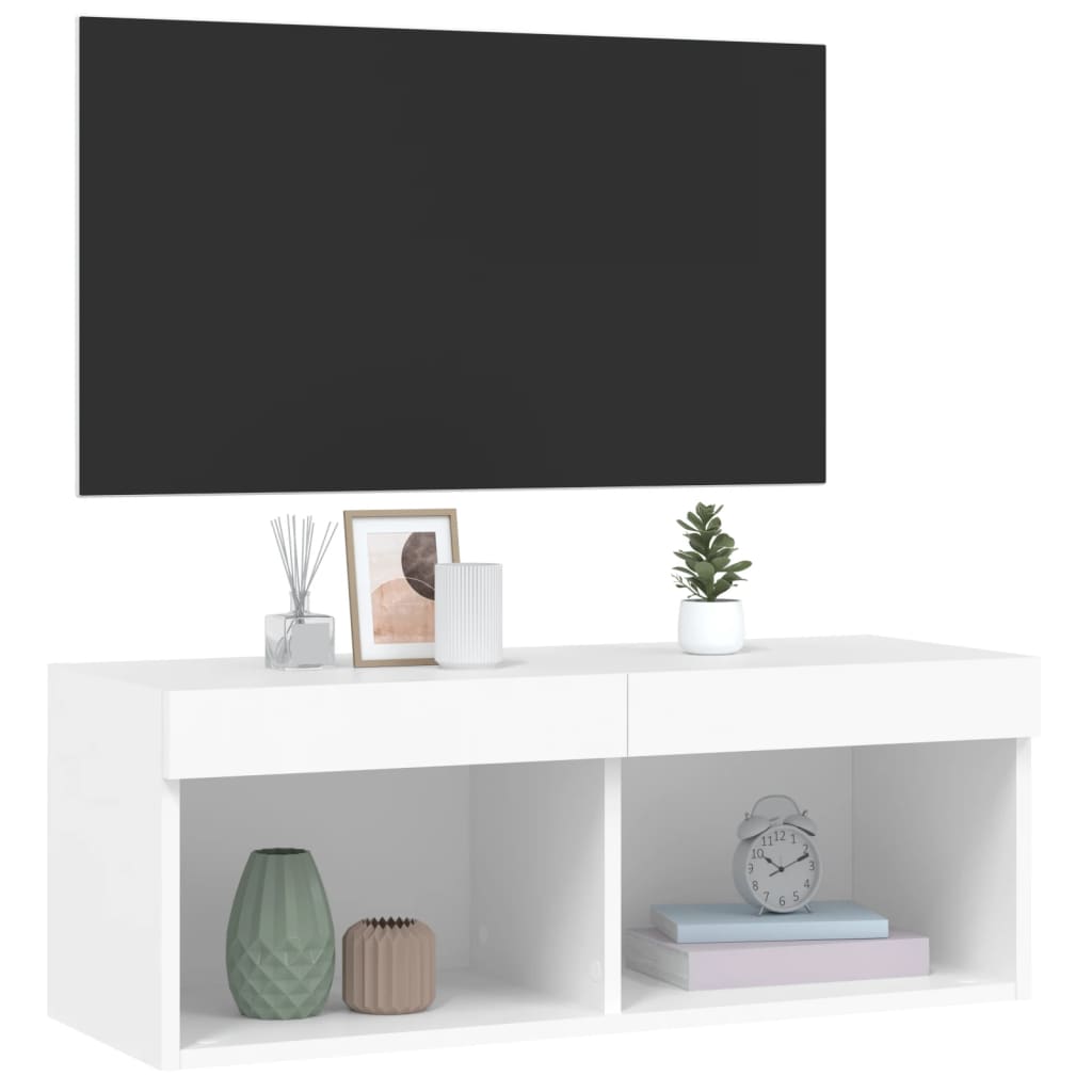 TV Cabinet with LED Lights White 80x30x30 cm