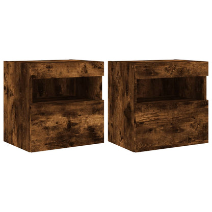 TV Wall Cabinets with LED Lights 2 pcs Smoked Oak 40x30x40 cm